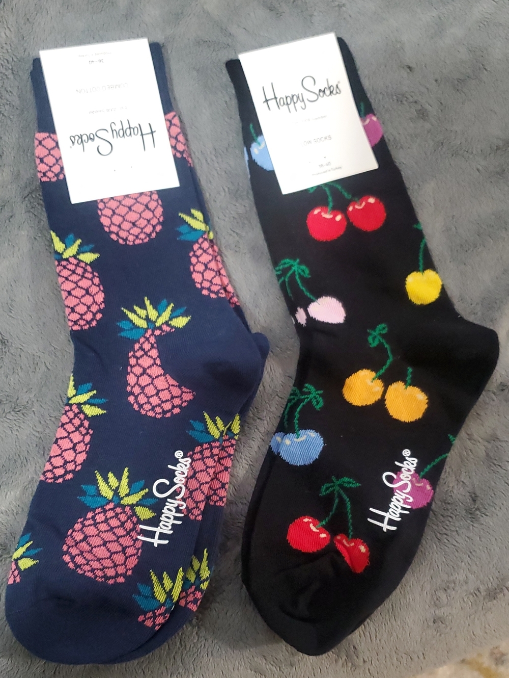 Happy Socks Pineapple & Cherry Crew Socks - Navy & Black